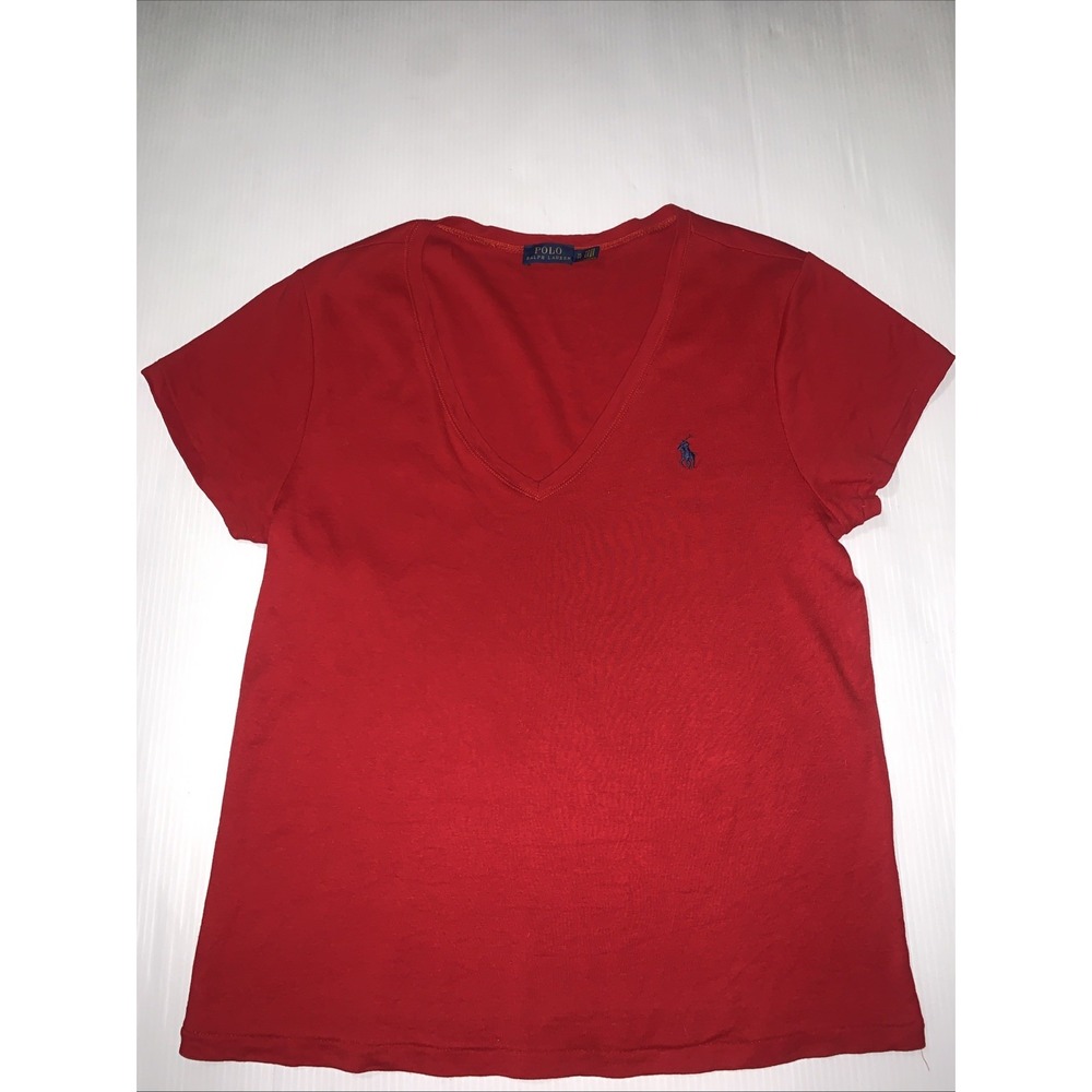 Polo Ralph Lauren Red Cotton V-Neck Short Sleeve T-Shirt Women's Size XL Casual